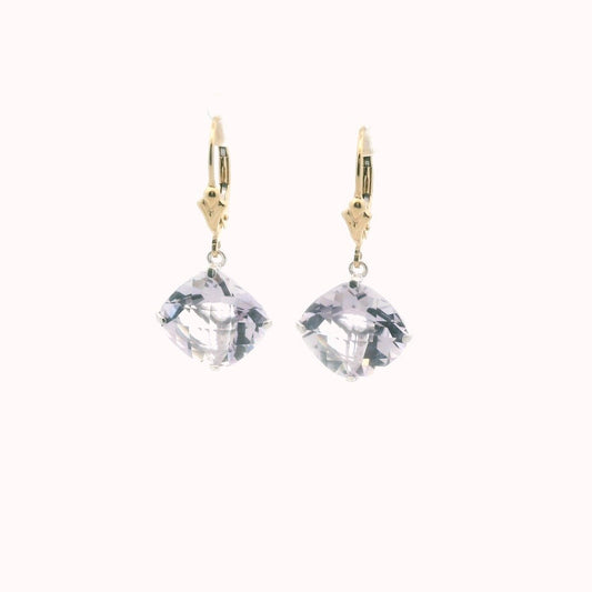14K Two Tone Gold Rose Quartz Dangle Earrings
