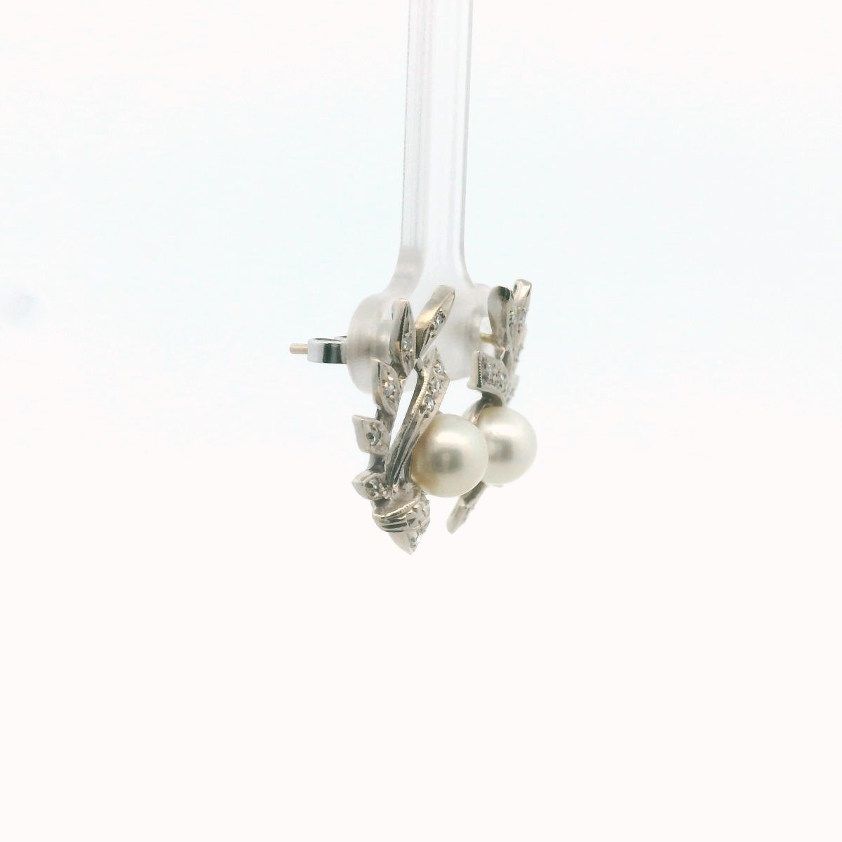 Vintage 14K White Gold Diamond & Pearl Spray Earrings