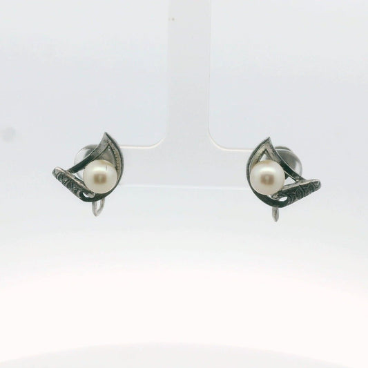 Vintage Mikimoto Sterling Silver Cultured Pearl Non-Pierced Earrings