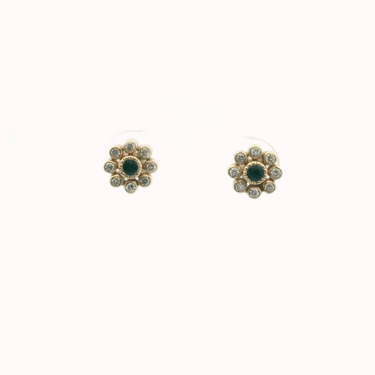 14k Yellow Gold Diamond & Sapphire Flower Cluster Earrings