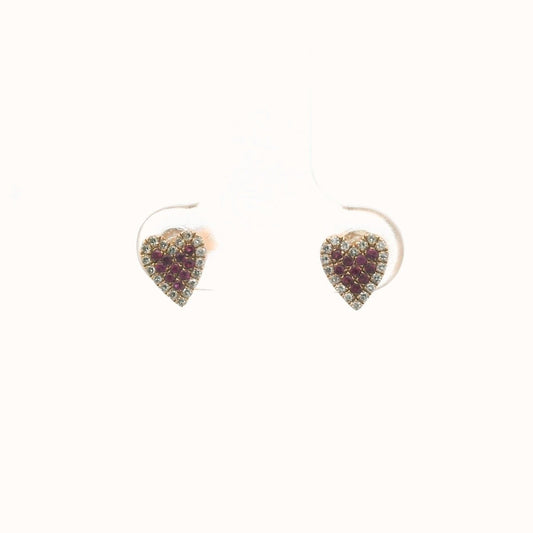 14K Rose Gold Pave Set Diamond & Ruby Heart Earrings