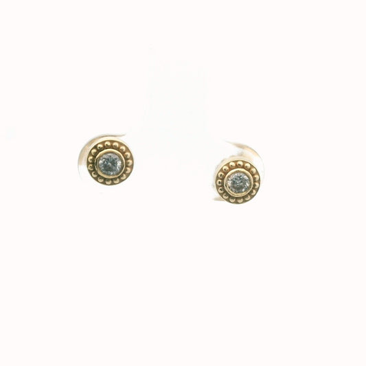 14K Yellow Gold Bezel Set Diamond Stud Earrings