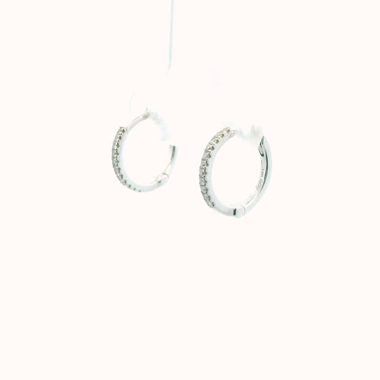 14K White Gold Diamond Huggie Hoop Earrings