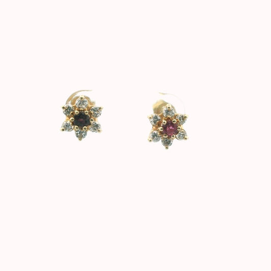 14K Yellow Gold Diamond & Ruby Cluster Earrings