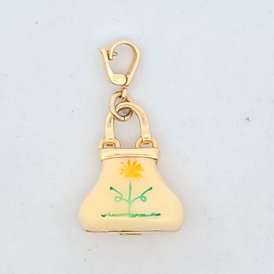 Rosato 14K Yellow Gold Enamel Flower Handbag Charm Pendant