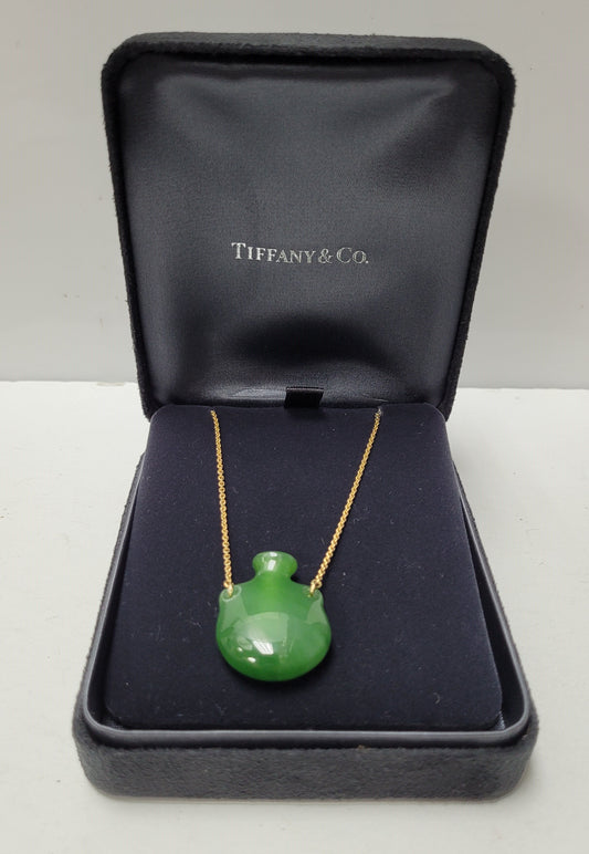 Tiffany & Co. Elsa Peretti 18K Yellow Gold Nephrite Jade Jug Necklace