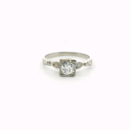 14K White Gold Old European Cut Diamond Engagement Ring