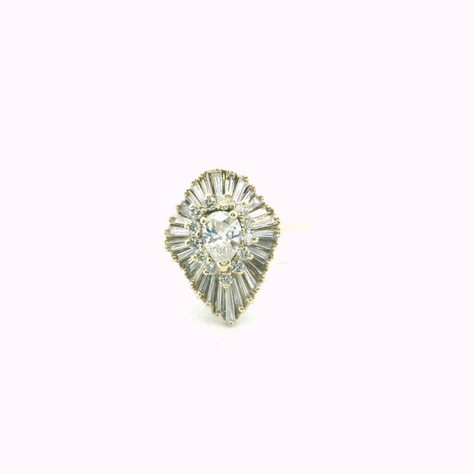 Vintage 14K Yellow Gikd Diamond Cocktail Ballerina Ring
