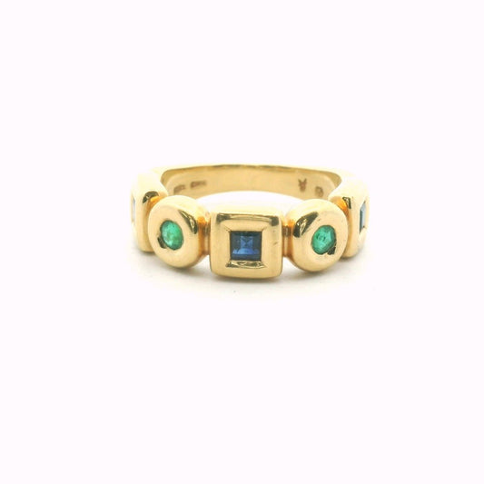 18K Yellow Gold Sapphire & Emerald Band