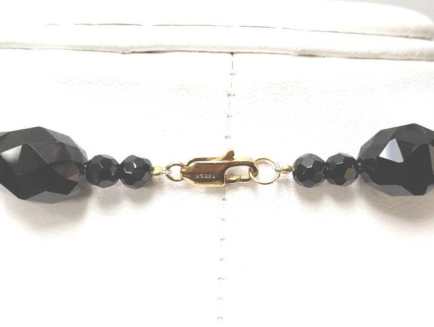 Estate $120 14K Yellow Gold Black Onyx Bead Gold Clasp Necklace