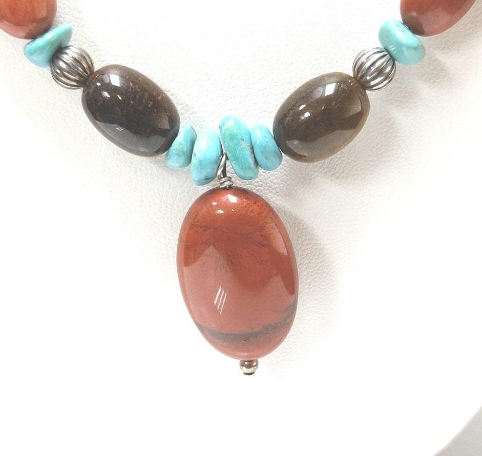 Carolyn Pollack Sterling Jasper Tigers Eye Quartz Turquoise Necklace