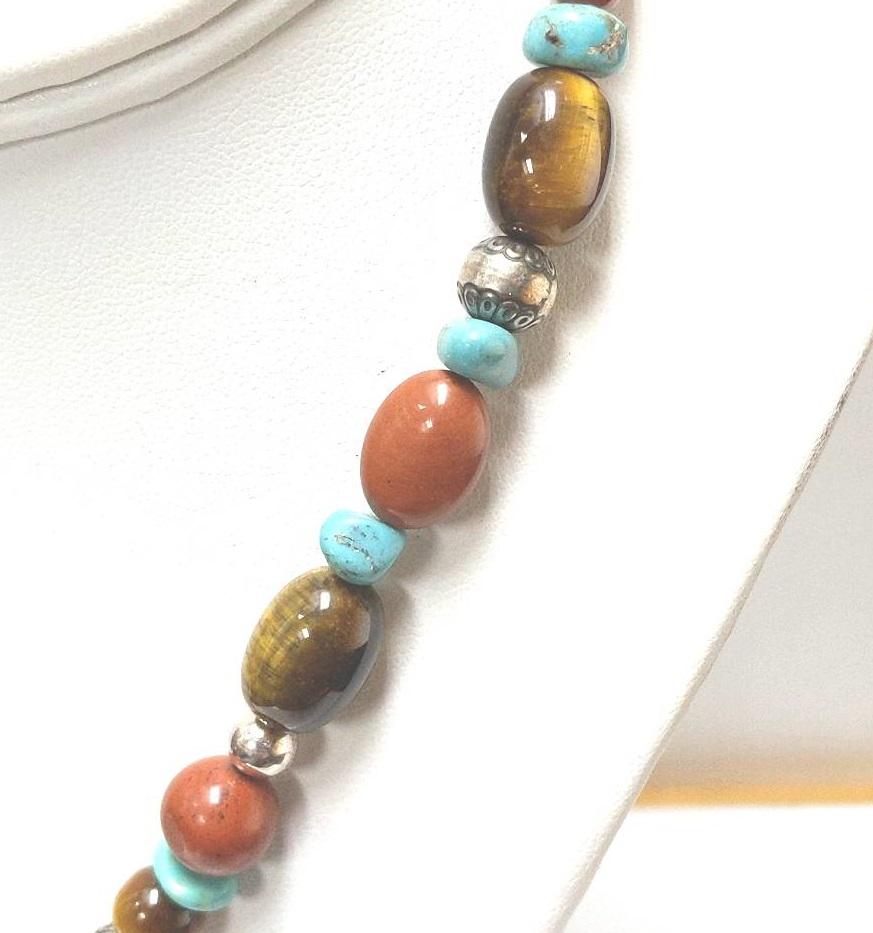 Carolyn Pollack Sterling Jasper Tigers Eye Quartz Turquoise Necklace