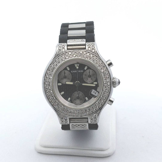 Cartier 21 Cronoscaph Stainless Steel Diamond Quartz Watch
