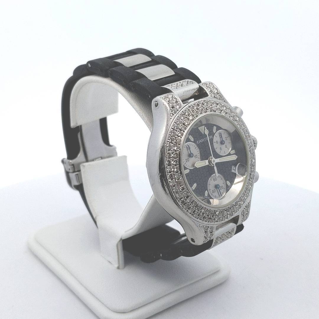 Cartier 21 Cronoscaph Stainless Steel Diamond Quartz Watch