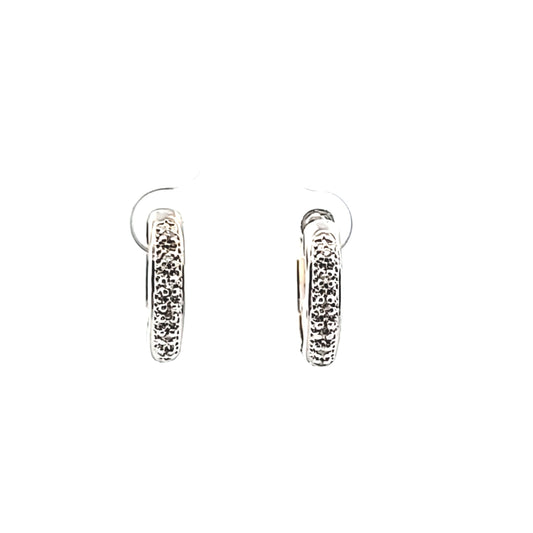 14K White Gold Diamond Huggie Hoop Earrings