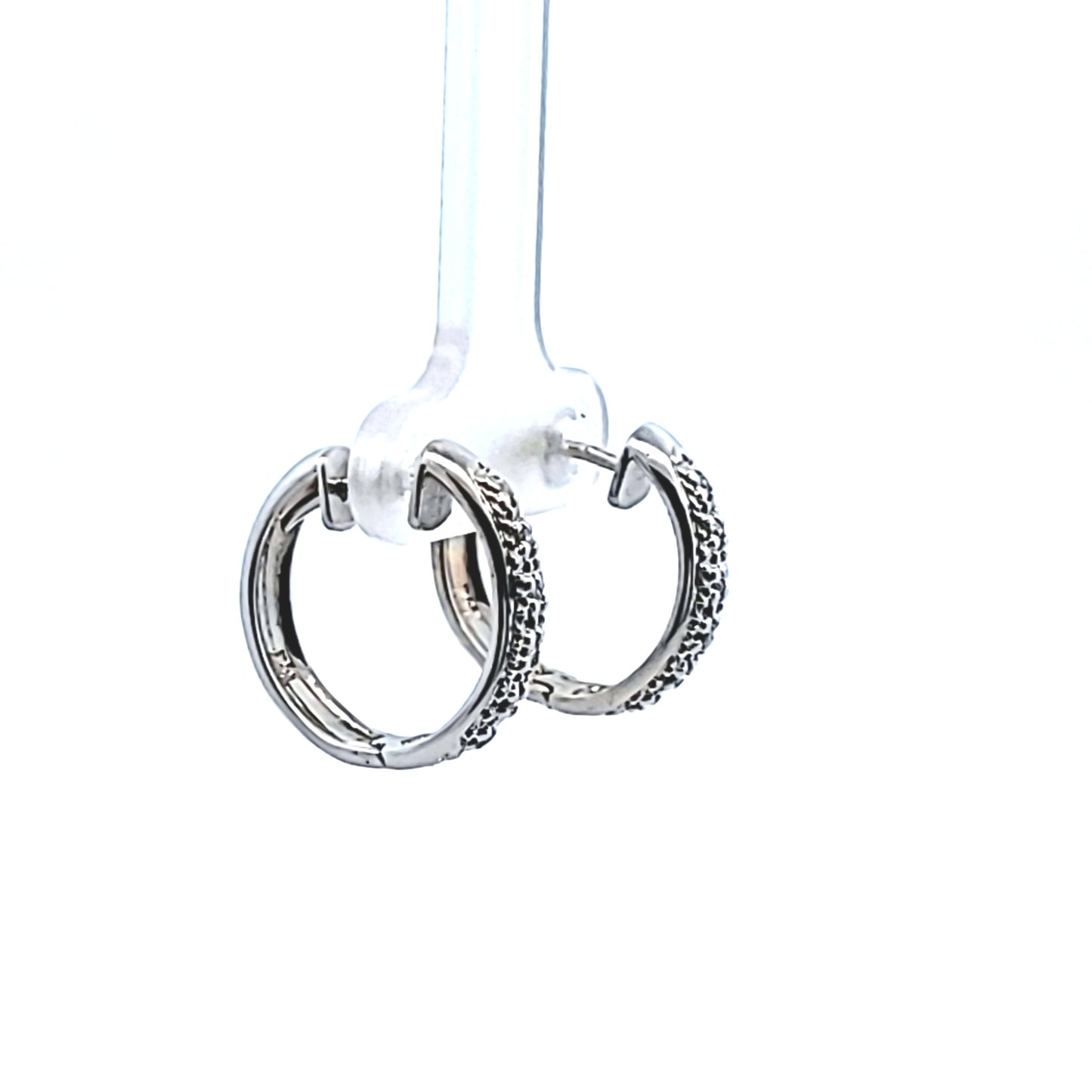 14K White Gold Diamond Huggie Hoop Earrings
