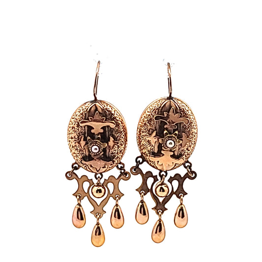 Victorian 14K Yellow Gold Pearl Chadalier French Wire Earrings
