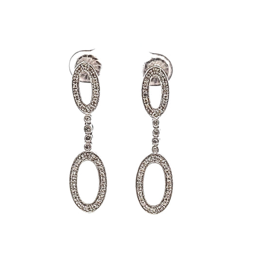 14K White Gold Diamond Oval Drop Earrings