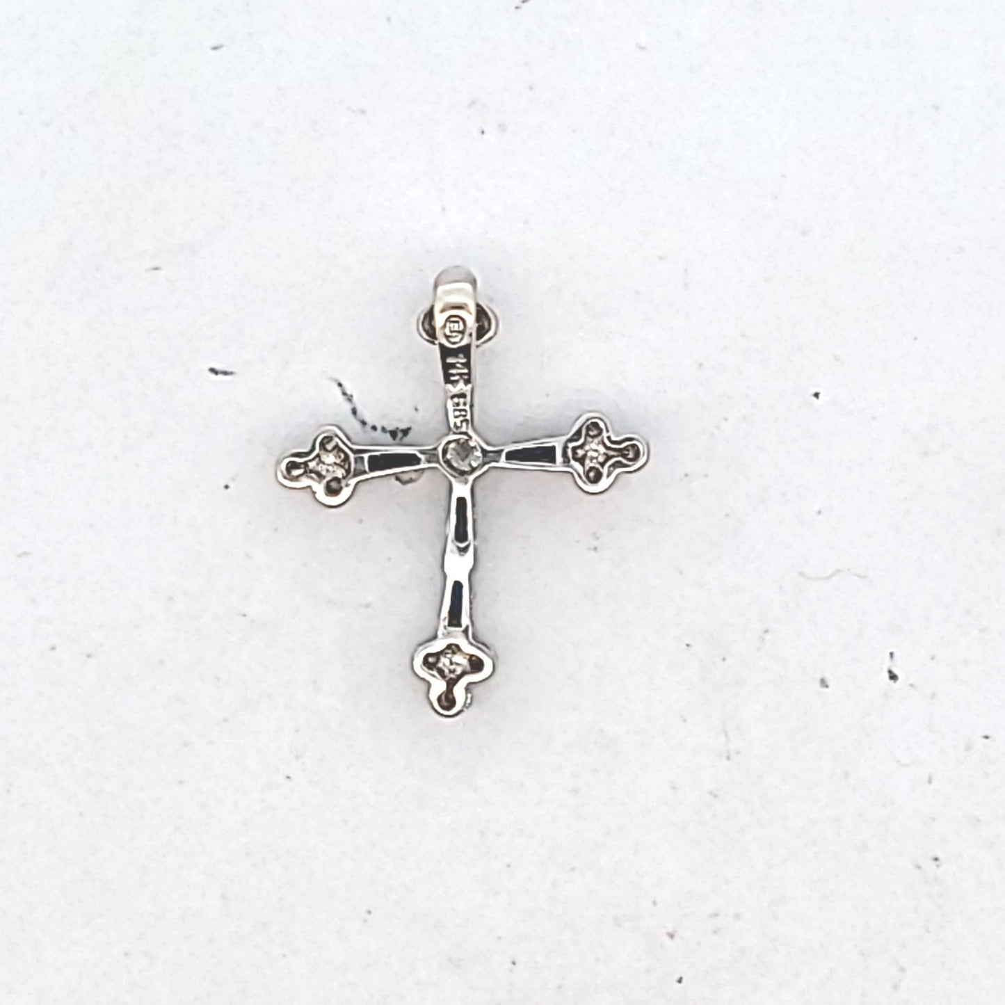 14K White Gold Natural Diamond & Sapphire Cross Pendant