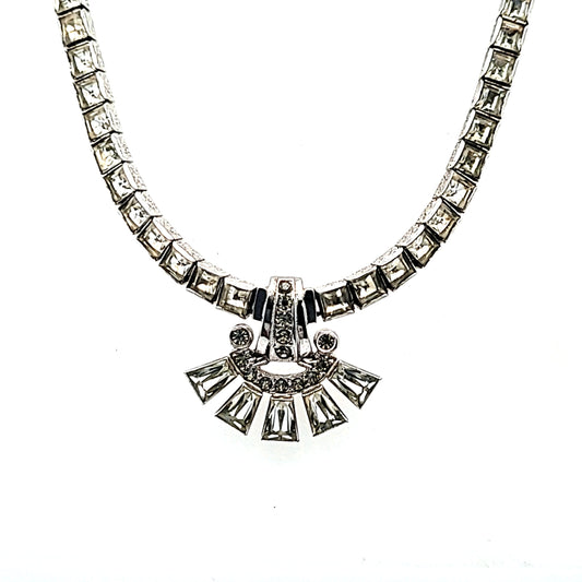 Vintage Engel Brothers Sterling Silver Deco Rhinestone Necklace