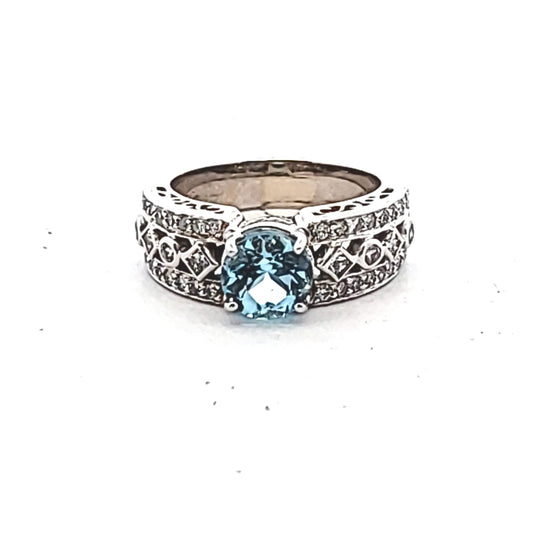 18K White Gold Natural Diamond & Aquamarine Ring