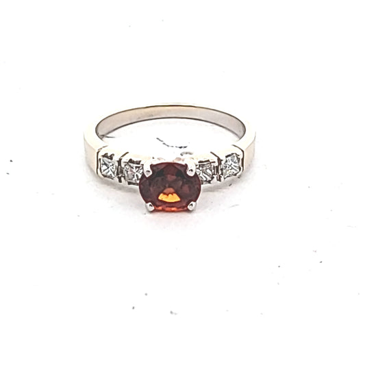 18K White Gold Hessonite Garnet & Diamond Ring
