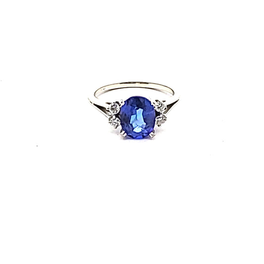 Vintage 14K White Gold Natural Tanzanite & Diamond Ring