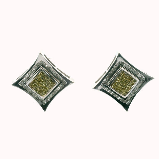 14K White Gold Yellowish Green & White Diamond Earrings