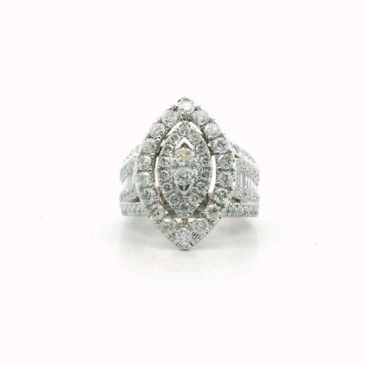 14K White Gold Navette Shape Diamond Cluster Ring