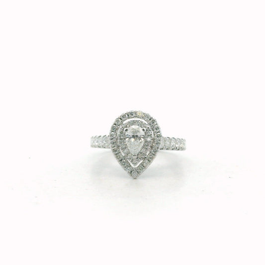 14K White Gold Pear Shape Diamond Double Halo Engagement Ring