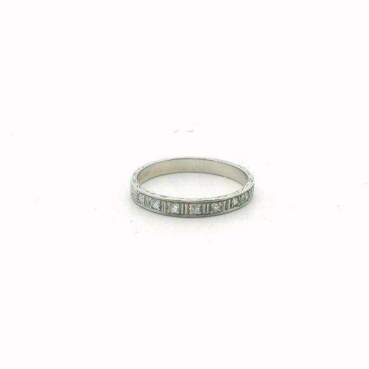 Antique 18K White Gold Platinum Diamond Hand Carved Wedding Band