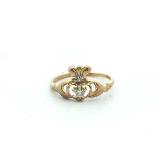 Vintage 10K Yellow Gold Diamond Claddagh Ring