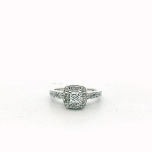 14K White Gold Diamond Halo Engagement Ring