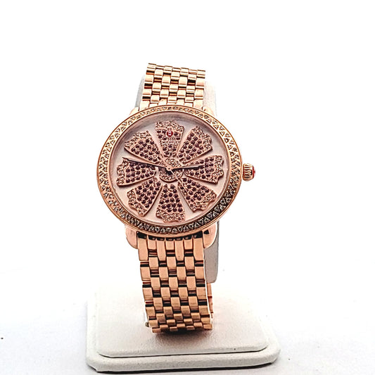 Michele Rose Gold Plated Steel Serein Diamond Sapphire Pink Flower Watch