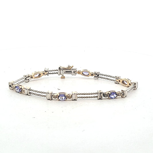 14K Two Tone Gold Diamond & Tanzanite Twisted Rope Bracelet