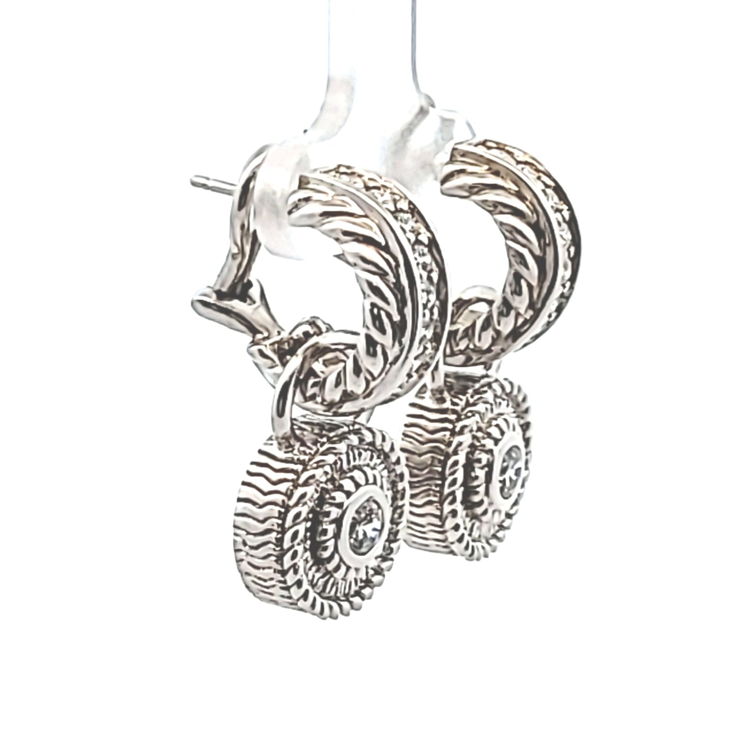 Judith Ripka Sterling Silver CZ Pendant Huggie Hoop Earrings