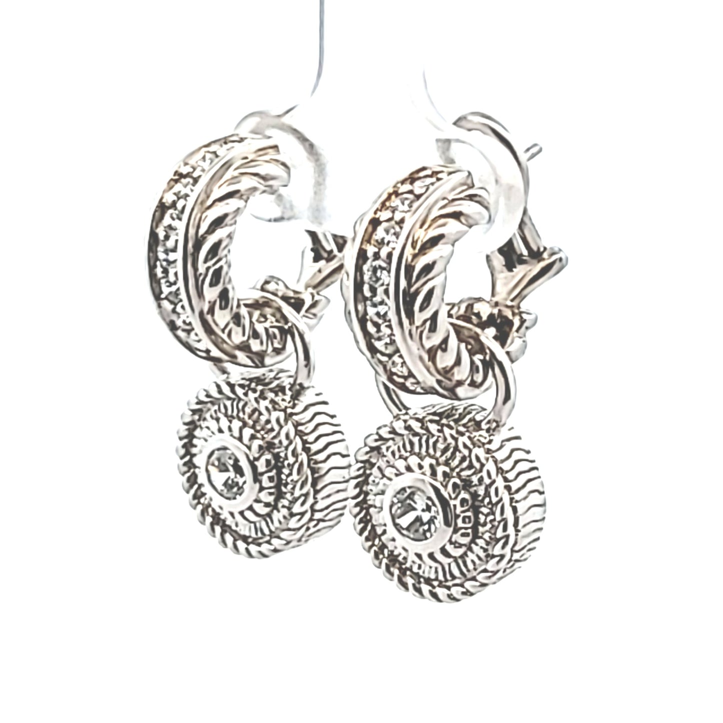 Judith Ripka Sterling Silver CZ Pendant Huggie Hoop Earrings