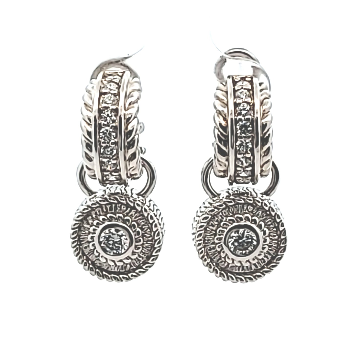 Judith Ripka Sterling Silver CZ Pendant Huggie Hoop Earrings