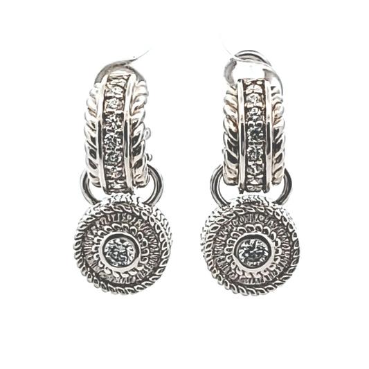 Judith Ripka Sterling Silver CZ Pendant Huggie Hoop Earrings