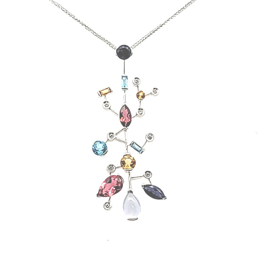 14K White Gold Abstract Multi-Stone Necklace