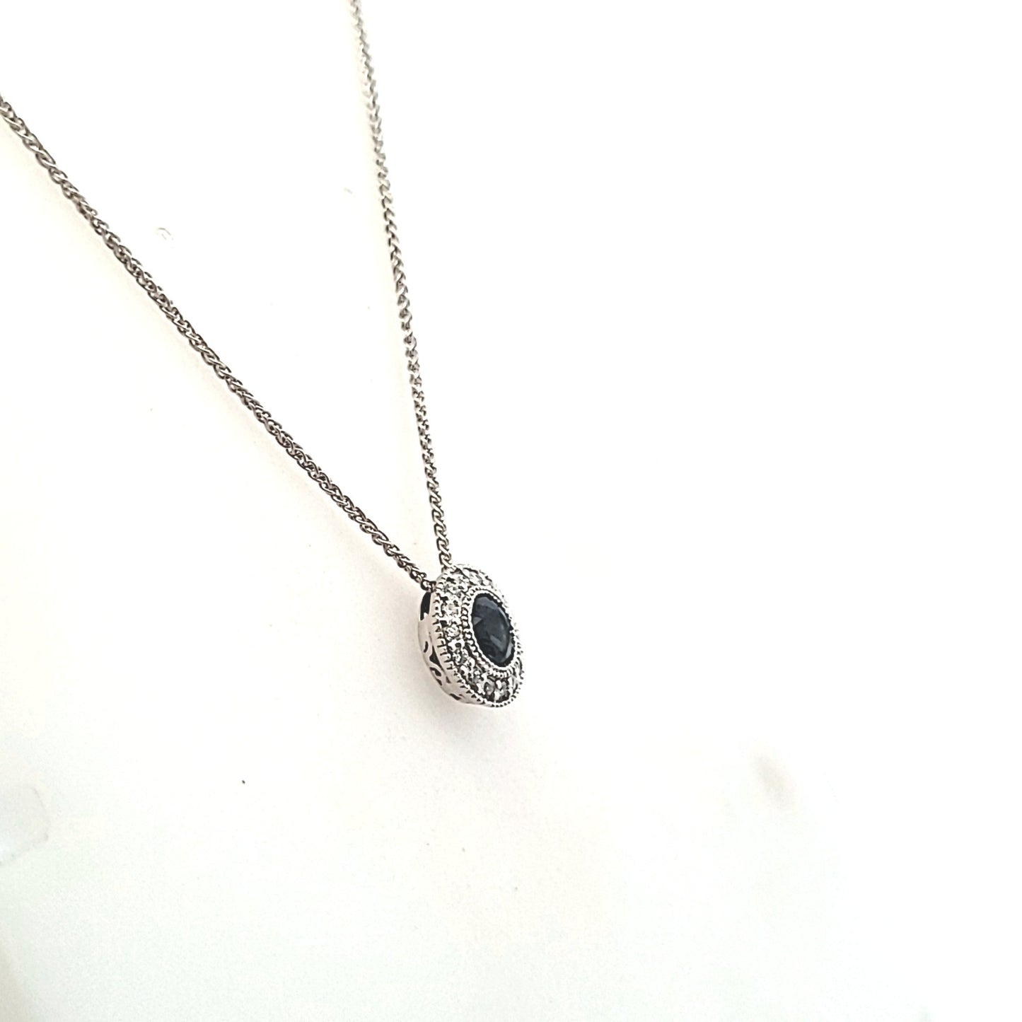 14K White Gold Natural Sapphire & Diamond Necklace