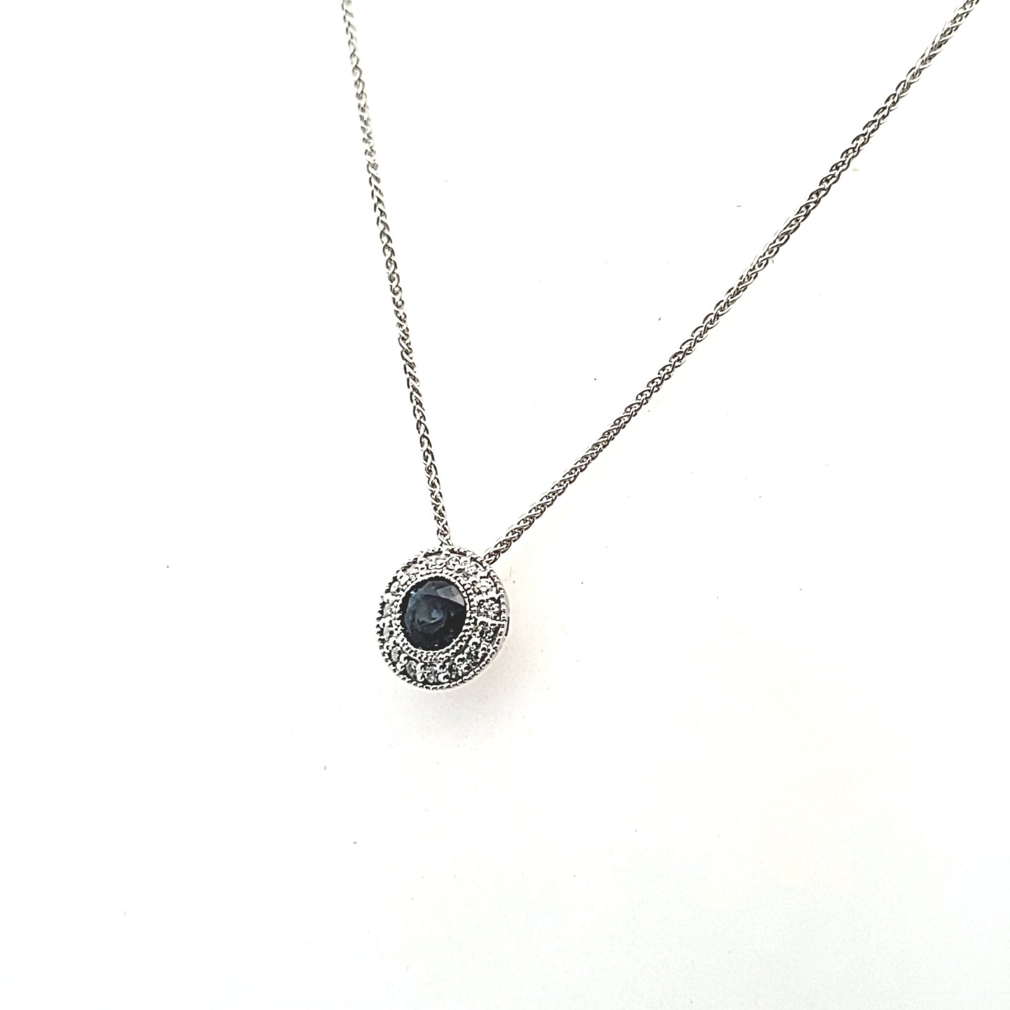 14K White Gold Natural Sapphire & Diamond Necklace