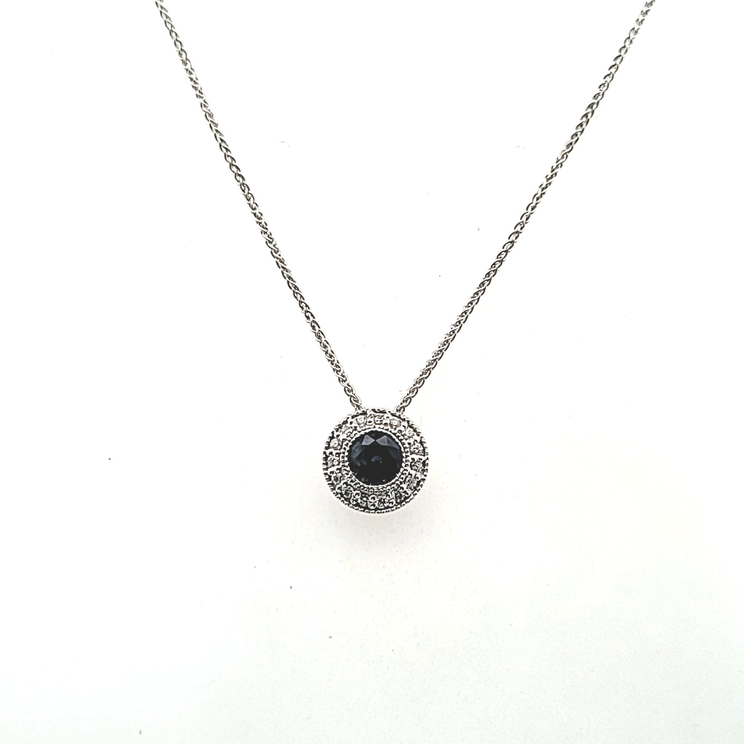 14K White Gold Natural Sapphire & Diamond Necklace