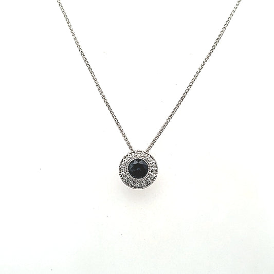 14K White Gold Natural Sapphire & Diamond Necklace