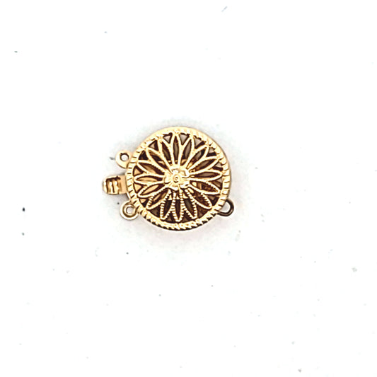 Vintage 14K Yellow Gold Double Strand Circle Filigree Clasp for Pearls/Beads