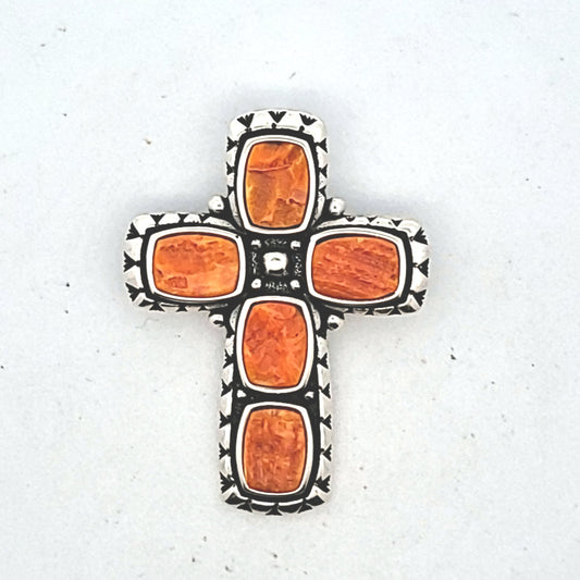 WJC Waldeck Johnson Sterling Silver SPiney Oyster Cross Brooch