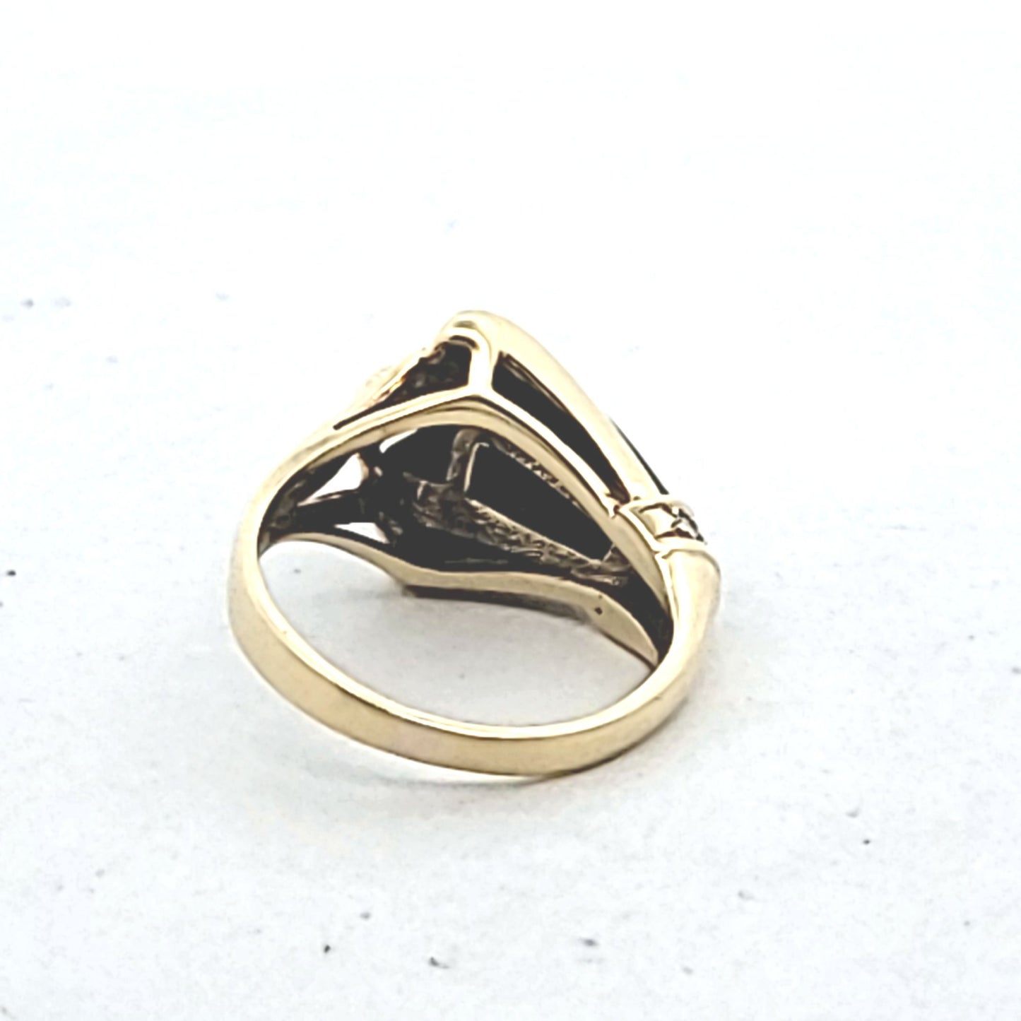 Vintage 14K Yellow Gold Abstract Asymatrical Diamond & Onyx Ring