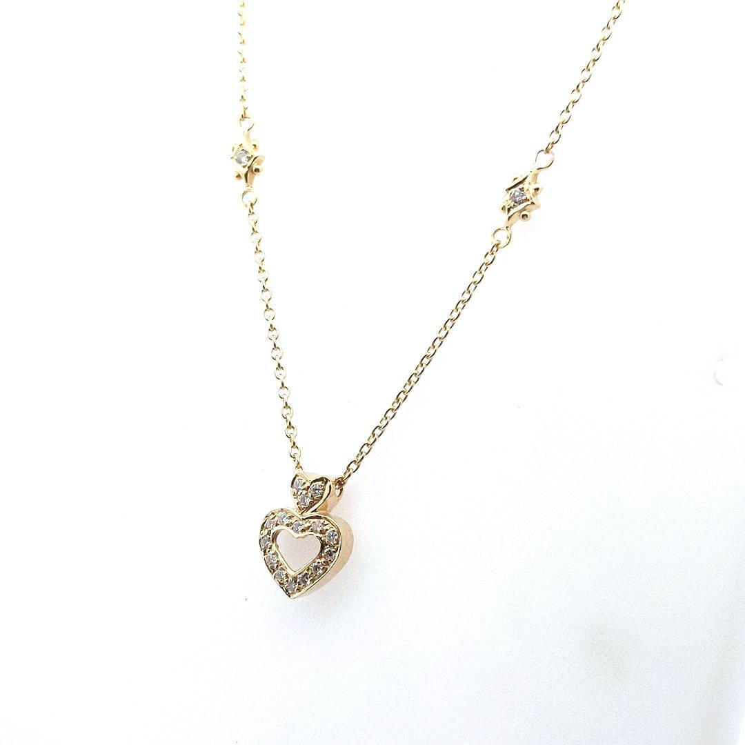 Estate $1100 14K Yellow Gold Diamond Heart Necklace