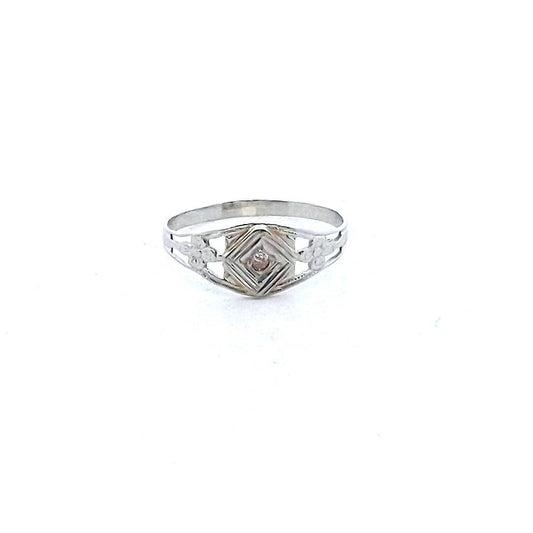 Antique 14K White Gold Edwardian Diamond Flower Milgrain Design Baby Ring