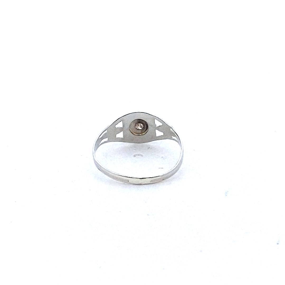 Antique 14K White Gold Edwardian Diamond Flower Milgrain Design Baby Ring